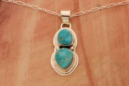 Genuine Blue Kingman Turquoise Sterling Silver Native American Pendant